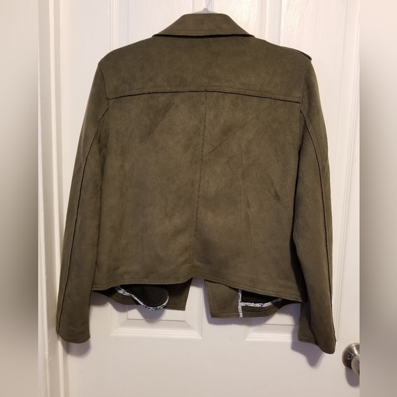 NWT T Tahari Jacket Faux Leather Women's Size L Color Olive Green - Picture 2 of 12